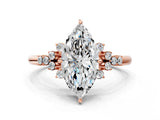 Rose gold Marquise Cut Diamond Ring with Side Stones and Four-Prong Setting_96