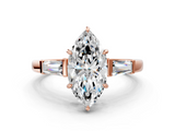 Rose gold Marquise Cut Diamond Ring with Tapered Baguette Side Stones in Four-Prong Setting_16