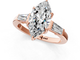 Rose gold Marquise Cut Diamond Ring with Tapered Baguette Side Stones in Four-Prong Setting_17