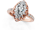 Rose gold Marquise Cut Diamond Scalloped Halo Engagement Ring with Round Shared Prong Band_13