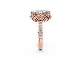 Rose gold Marquise Cut Diamond Scalloped Halo Engagement Ring with Round Shared Prong Band_14
