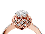 Rose gold Marquise Cut Diamond Scalloped Halo Engagement Ring with Round Shared Prong Band_16