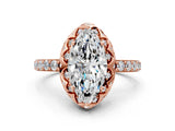 Rose gold Marquise Cut Diamond Scalloped Halo Engagement Ring with Round Shared Prong Band_24