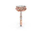 Rose gold Marquise Cut Diamond Scalloped Halo Engagement Ring with Round Shared Prong Band_26
