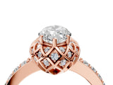 Rose gold Marquise Cut Diamond Scalloped Halo Engagement Ring with Round Shared Prong Band_28