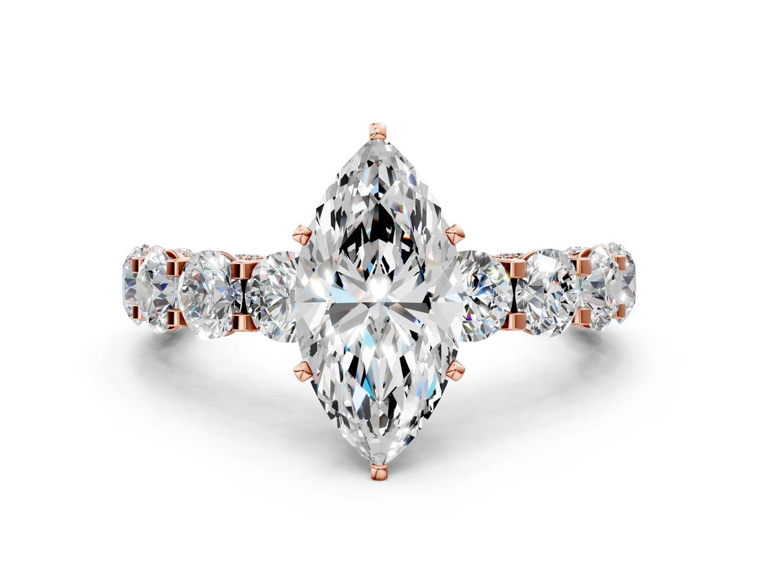 Rose gold Marquise Cut Diamond Side Stone Engagement Ring with Four-Prong Setting_24