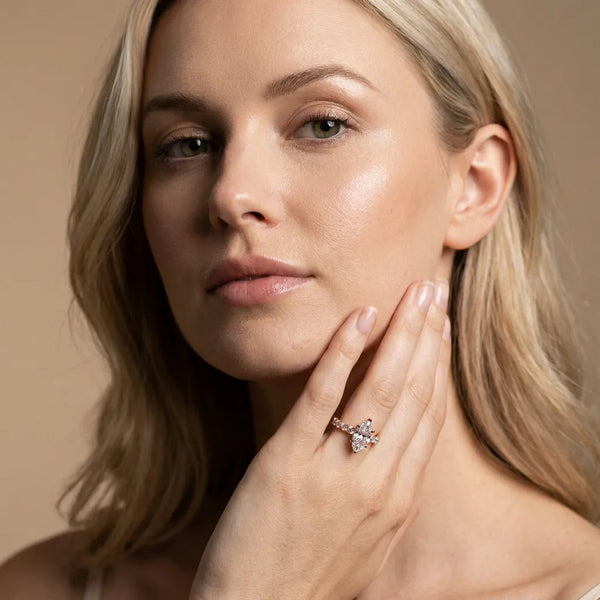 Rose Gold Marquise Side Stone Engagement Ring Setting with Pear and Round Accents