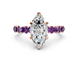 Rose gold Marquise Cut Diamond Side Stone Solitaire Ring with Round with Amethyst side stone and Four-Prong Setting_18
