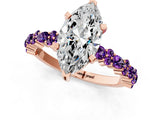 Rose gold Marquise Cut Diamond Side Stone Solitaire Ring with Round with Amethyst side stone and Four-Prong Setting_19