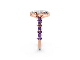Rose gold Marquise Cut Diamond Side Stone Solitaire Ring with Round with Amethyst side stone and Four-Prong Setting_20
