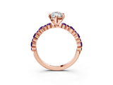 Rose gold Marquise Cut Diamond Side Stone Solitaire Ring with Round with Amethyst side stone and Four-Prong Setting_21