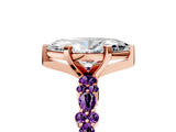Rose gold Marquise Cut Diamond Side Stone Solitaire Ring with Round with Amethyst side stone and Four-Prong Setting_23