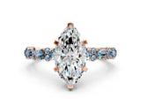 Rose gold Marquise Cut Diamond Side Stone Solitaire Ring with Round with Aquamarine side stone and Four-Prong Setting_18