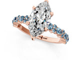 Rose gold Marquise Cut Diamond Side Stone Solitaire Ring with Round with Aquamarine side stone and Four-Prong Setting_19