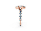 Rose gold Marquise Cut Diamond Side Stone Solitaire Ring with Round with Aquamarine side stone and Four-Prong Setting_20