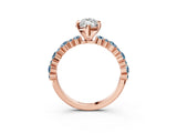 Rose gold Marquise Cut Diamond Side Stone Solitaire Ring with Round with Aquamarine side stone and Four-Prong Setting_21