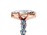 Rose gold Marquise Cut Diamond Side Stone Solitaire Ring with Round with Aquamarine side stone and Four-Prong Setting_23