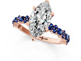 Rose gold Marquise Cut Diamond Side Stone Solitaire Ring with Round with Blue Sapphire side stone and Four-Prong Setting_1