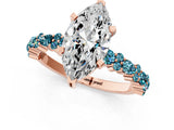 Rose gold Marquise Cut Diamond Side Stone Solitaire Ring with Round with Blue Topaz side stone and Four-Prong Setting_1