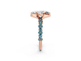 Rose gold Marquise Cut Diamond Side Stone Solitaire Ring with Round with Blue Topaz side stone and Four-Prong Setting_2
