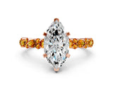 Rose gold Marquise Cut Diamond Side Stone Solitaire Ring with Round with Citrine side stone and Four-Prong Setting