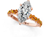 Rose gold Marquise Cut Diamond Side Stone Solitaire Ring with Round with Citrine side stone and Four-Prong Setting_1