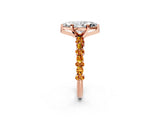 Rose gold Marquise Cut Diamond Side Stone Solitaire Ring with Round with Citrine side stone and Four-Prong Setting_2