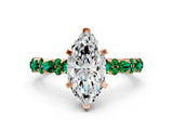Rose gold Marquise Cut Diamond Side Stone Solitaire Ring with Round with Emerald side stone and Four-Prong Setting_19