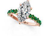 Rose gold Marquise Cut Diamond Side Stone Solitaire Ring with Round with Emerald side stone and Four-Prong Setting_20