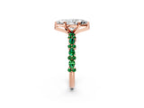 Rose gold Marquise Cut Diamond Side Stone Solitaire Ring with Round with Emerald side stone and Four-Prong Setting_21