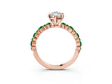 Rose gold Marquise Cut Diamond Side Stone Solitaire Ring with Round with Emerald side stone and Four-Prong Setting_22