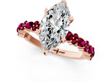 Rose gold Marquise Cut Diamond Side Stone Solitaire Ring with Round with Garnet side stone and Four-Prong Setting_1