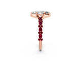 Rose gold Marquise Cut Diamond Side Stone Solitaire Ring with Round with Garnet side stone and Four-Prong Setting_2