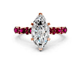 Rose gold Marquise Cut Diamond Side Stone Solitaire Ring with Round with Garnet side stone and Four-Prong Setting_6