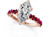 Rose gold Marquise Cut Diamond Side Stone Solitaire Ring with Round with Garnet side stone and Four-Prong Setting_7