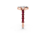 Rose gold Marquise Cut Diamond Side Stone Solitaire Ring with Round with Garnet side stone and Four-Prong Setting_8