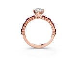 Rose gold Marquise Cut Diamond Side Stone Solitaire Ring with Round with Garnet side stone and Four-Prong Setting_9