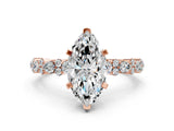 Rose gold Marquise Cut Diamond Side Stone Solitaire Ring with Round with Moissanite side stone and Four-Prong Setting_19