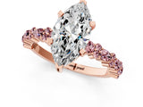 Rose gold Marquise Cut Diamond Side Stone Solitaire Ring with Round with Morganite side stone and Four-Prong Setting_1