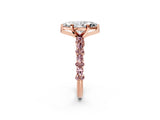Rose gold Marquise Cut Diamond Side Stone Solitaire Ring with Round with Morganite side stone and Four-Prong Setting_2