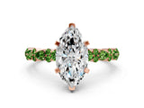 Rose gold Marquise Cut Diamond Side Stone Solitaire Ring with Round with Peridot side stone and Four-Prong Setting