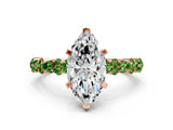 Rose gold Marquise Cut Diamond Side Stone Solitaire Ring with Round with Peridot side stone and Four-Prong Setting_7