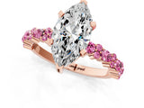 Rose gold Marquise Cut Diamond Side Stone Solitaire Ring with Round with Pink Sapphire side stone and Four-Prong Setting_1