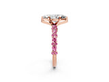 Rose gold Marquise Cut Diamond Side Stone Solitaire Ring with Round with Pink Sapphire side stone and Four-Prong Setting_2