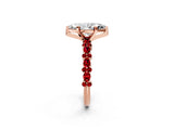 Rose gold Marquise Cut Diamond Side Stone Solitaire Ring with Round with Ruby side stone and Four-Prong Setting_20