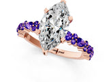 Rose gold Marquise Cut Diamond Side Stone Solitaire Ring with Round with Tanzanite side stone and Four-Prong Setting_1