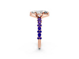Rose gold Marquise Cut Diamond Side Stone Solitaire Ring with Round with Tanzanite side stone and Four-Prong Setting_2