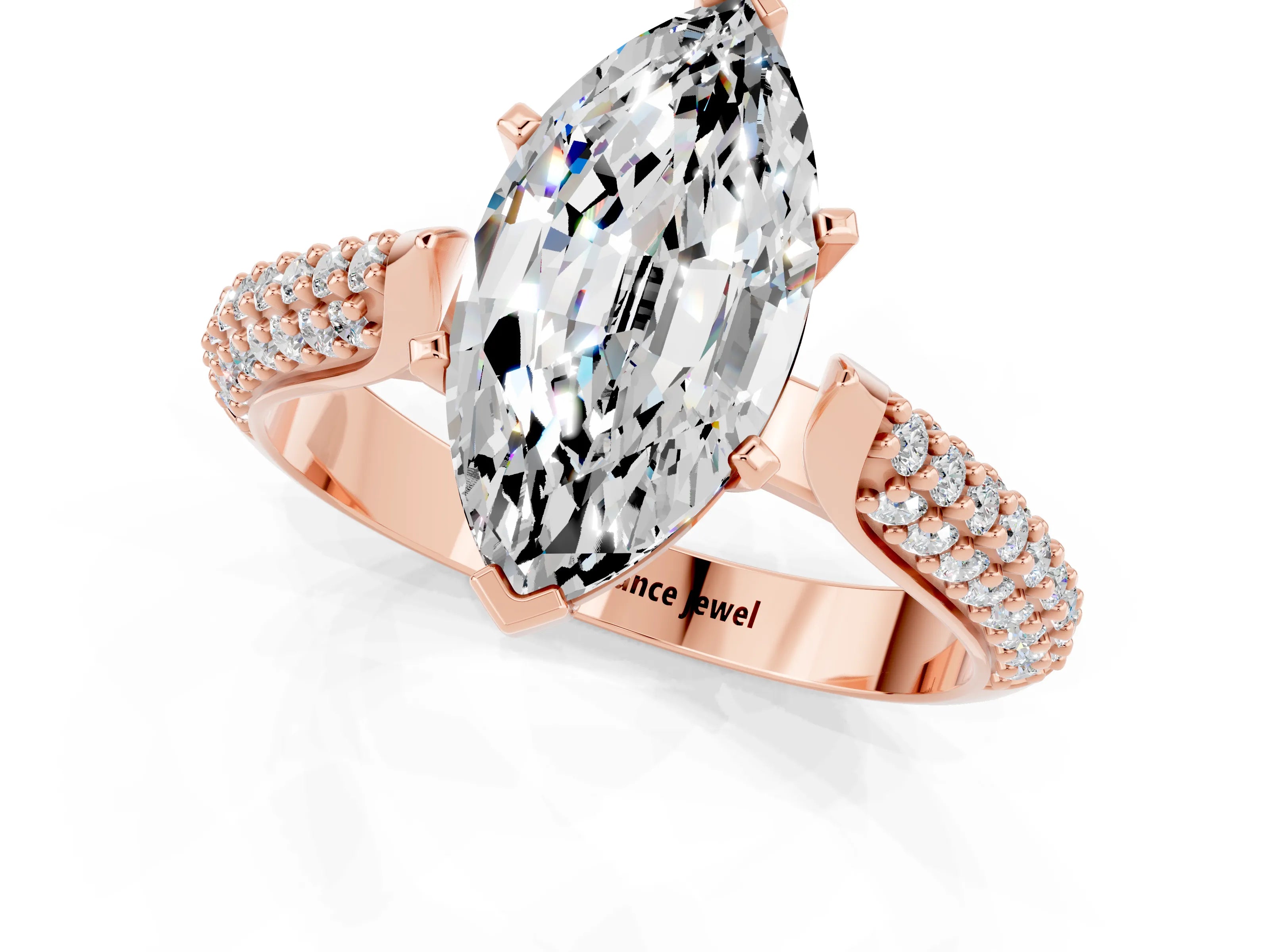 Rose gold Marquise Cut Diamond Solitaire Engagement Ring with Pavé Band and Four-Prong Setting_1