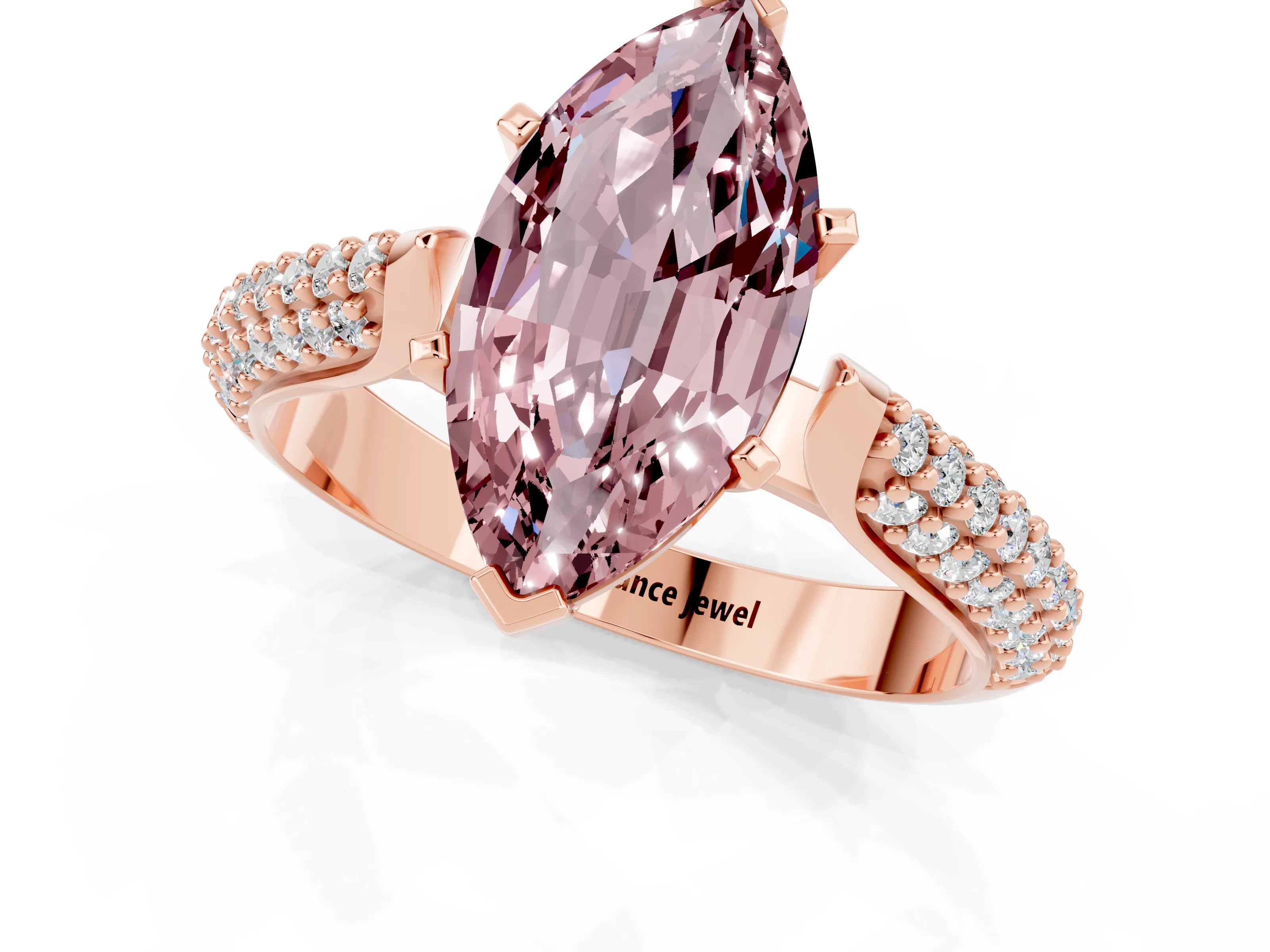 Rose gold Marquise Cut Diamond Solitaire Engagement Ring with Pavé Band and Four-Prong Setting_1