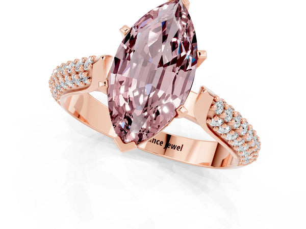Rose gold Marquise Cut Diamond Solitaire Engagement Ring with Pavé Band and Four-Prong Setting